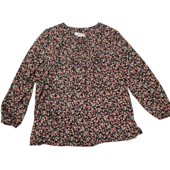 Ann Taylor Loft Top Women's 16 Plus Multicolor Floral Collar Split Party Blouse - Picture 3 of 8